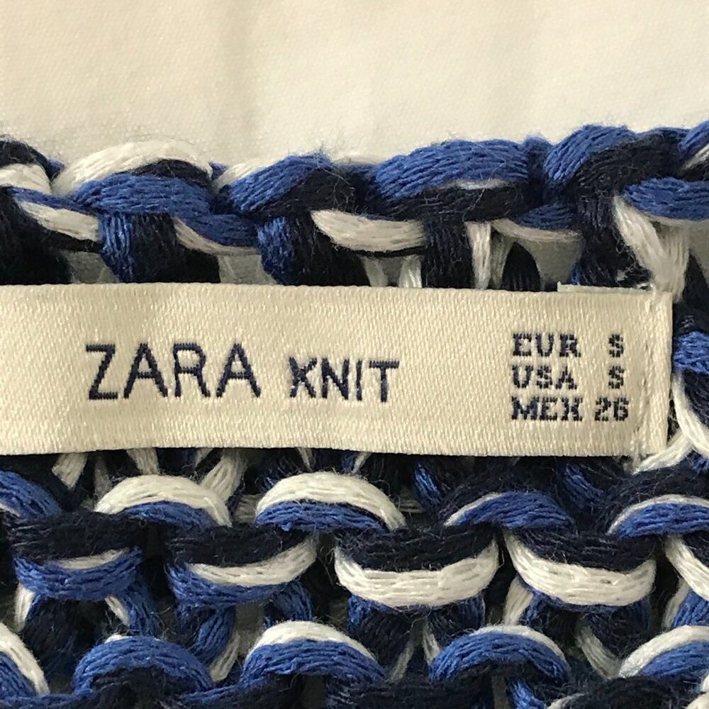 Zara Knit Sweater Women S Blue Striped Marled Chunky Open Knit Long Sleeve 18326 - Picture 3 of 9